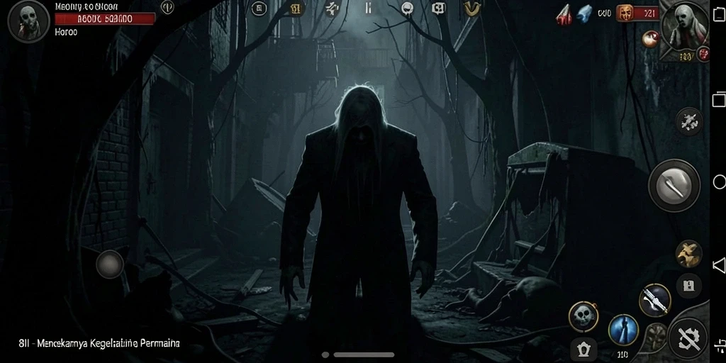 Screenshot gameplay 8II menampilkan suasana mencekam dan suasana horor.