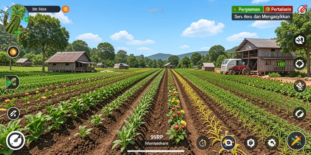 Screenshot gameplay 99RP menampilkan kegiatan bertani yang seru.