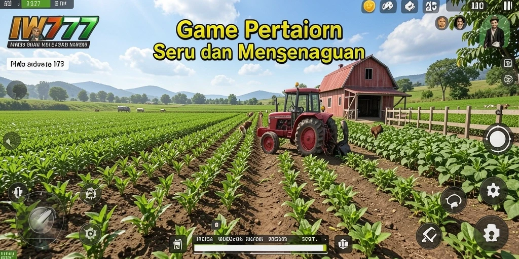 Screenshot IW777 menunjukkan petani sedang merawat ladang dan hewan ternak.