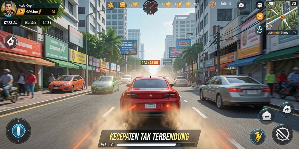 Gambaran gameplay K234 yang menegangkan saat balapan di jalanan.
