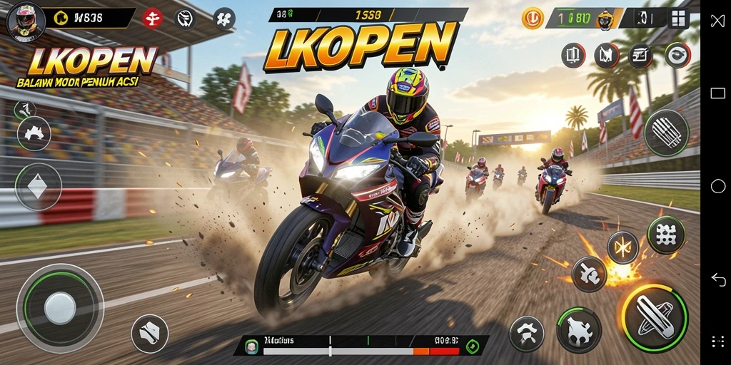 Gameplay seru di LKOPEN dengan berbagai trek dan motor.