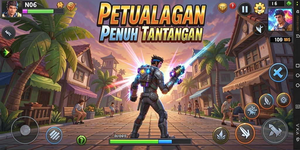 Tampilan gameplay N06 yang penuh warna dan seru.