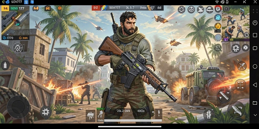 Gameplay intens dalam SOV777 di tengah pertempuran Battle Royale.