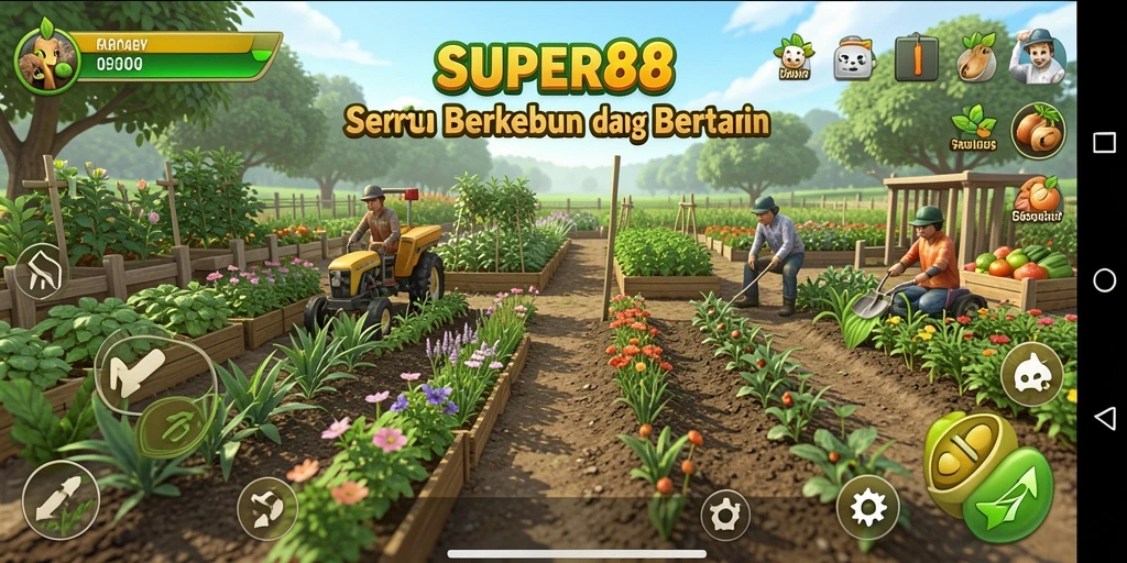 Screenshot game SUPER88 menampilkan aktivitas berkebun yang menarik.