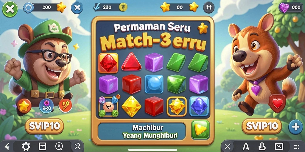 Tampak gameplay aksi seru dalam SVIP10 dengan elemen Match-3 yang menarik.