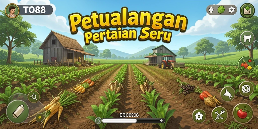 Gameplay TO88 menunjukkan kebun yang penuh dengan tanaman dan hewan yang lucu.