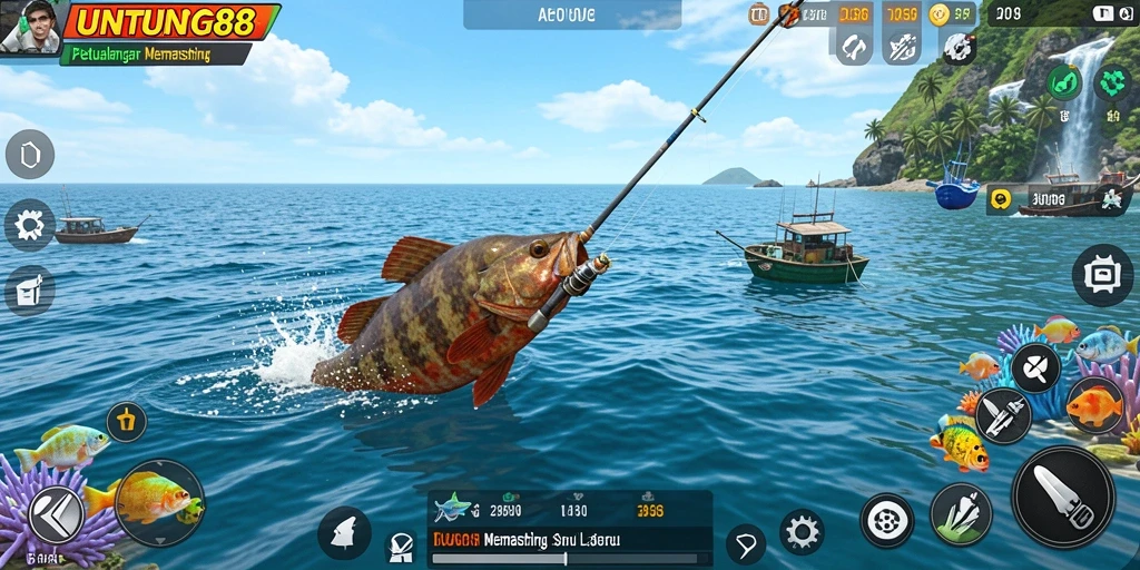 Screenshot UNTUNG88 menampilkan aksi memancing yang seru dan tempat yang indah.