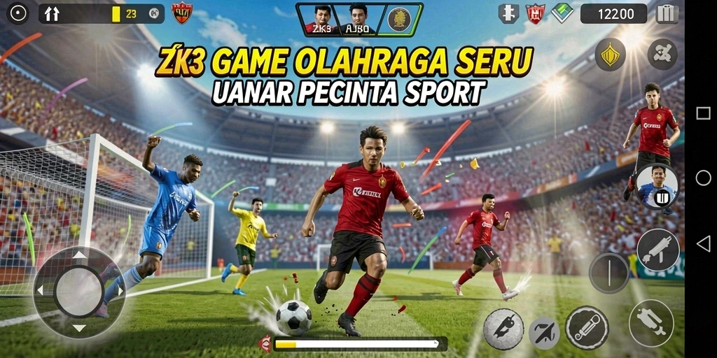 Screenshot utama ZK3 menampilkan aksi pertandingan olahraga yang seru.
